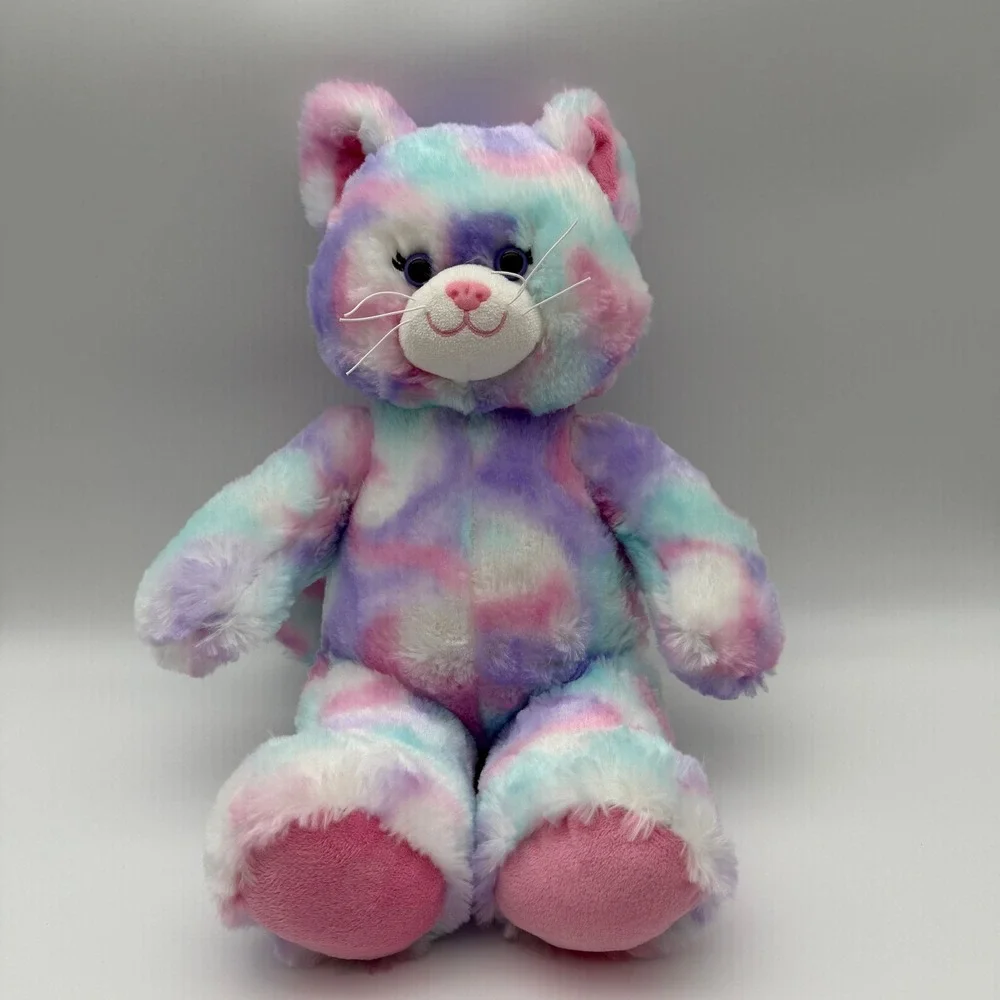 Build-A-Bear Pastel Swirl Kitty Cat Plush Pink Purple Stuffed Animal Tie Dye